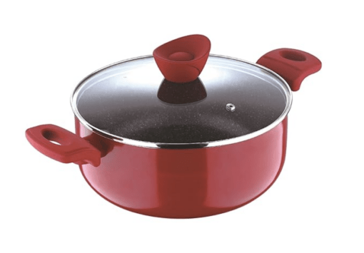 Bergner Bellini Plus Non Stick Casserole/ Biryani Pot/ Handi with Glass Lid, 24 cm, 4.2 Litres, Induction Base, Red, Gas Ready